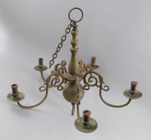 BRASS FIVE-ARM CHANDELIER 19th Century Height 22.5". Arm lengths approx. 13".