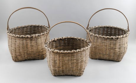 THREE SPLINT BASKETS 20th Century Heights from 9" to 10.5".