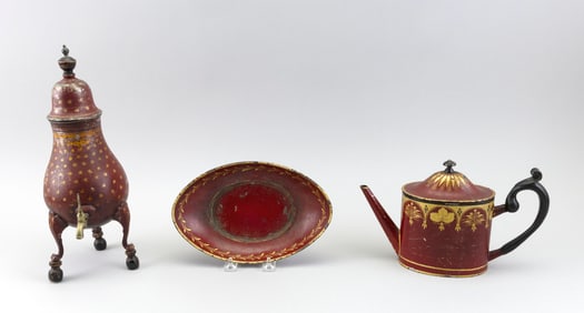 THREE PIECES OF TOLE 19th Century Heights to 13".