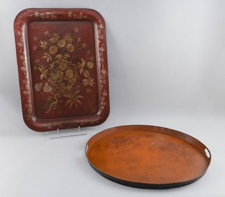 TWO TOLE TRAYS 19th Century Largest 28" x 21".