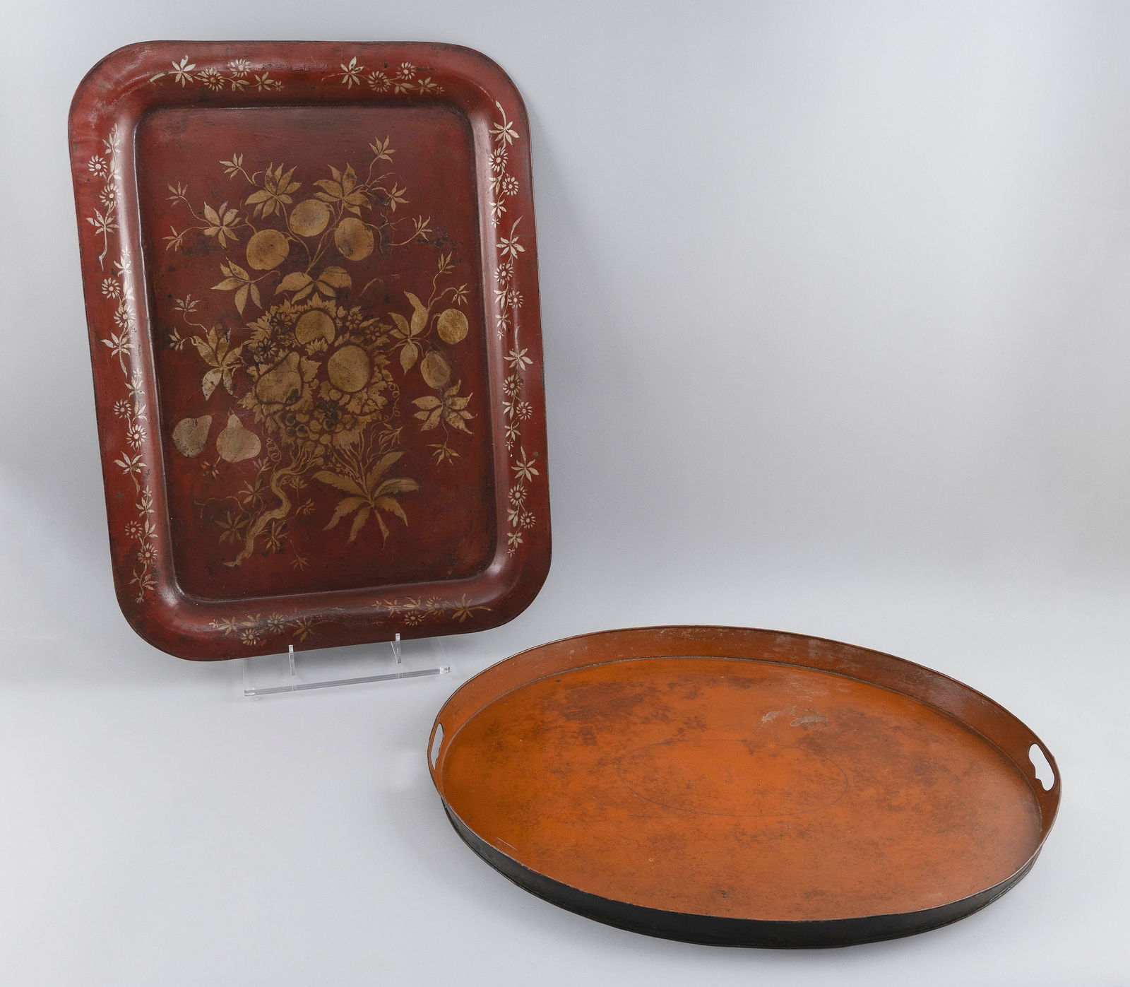 TWO TOLE TRAYS 19th Century Largest 28" x 21". (1 of 2)