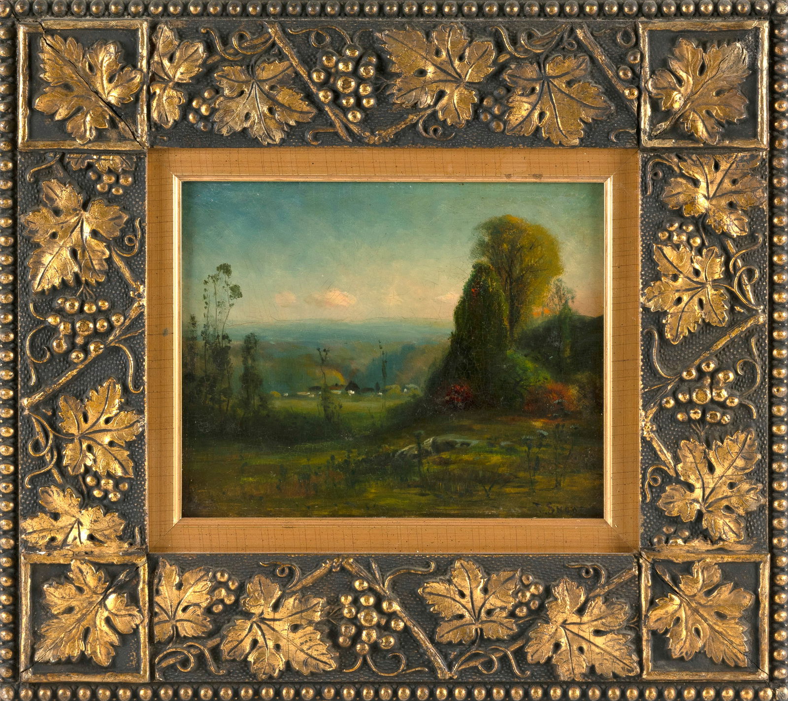 FRANK SNOWE (America, 19th Century), "Hillside Meadow"., Oil on board, 8.5" x 10.5". Framed 16" x (1 of 2)