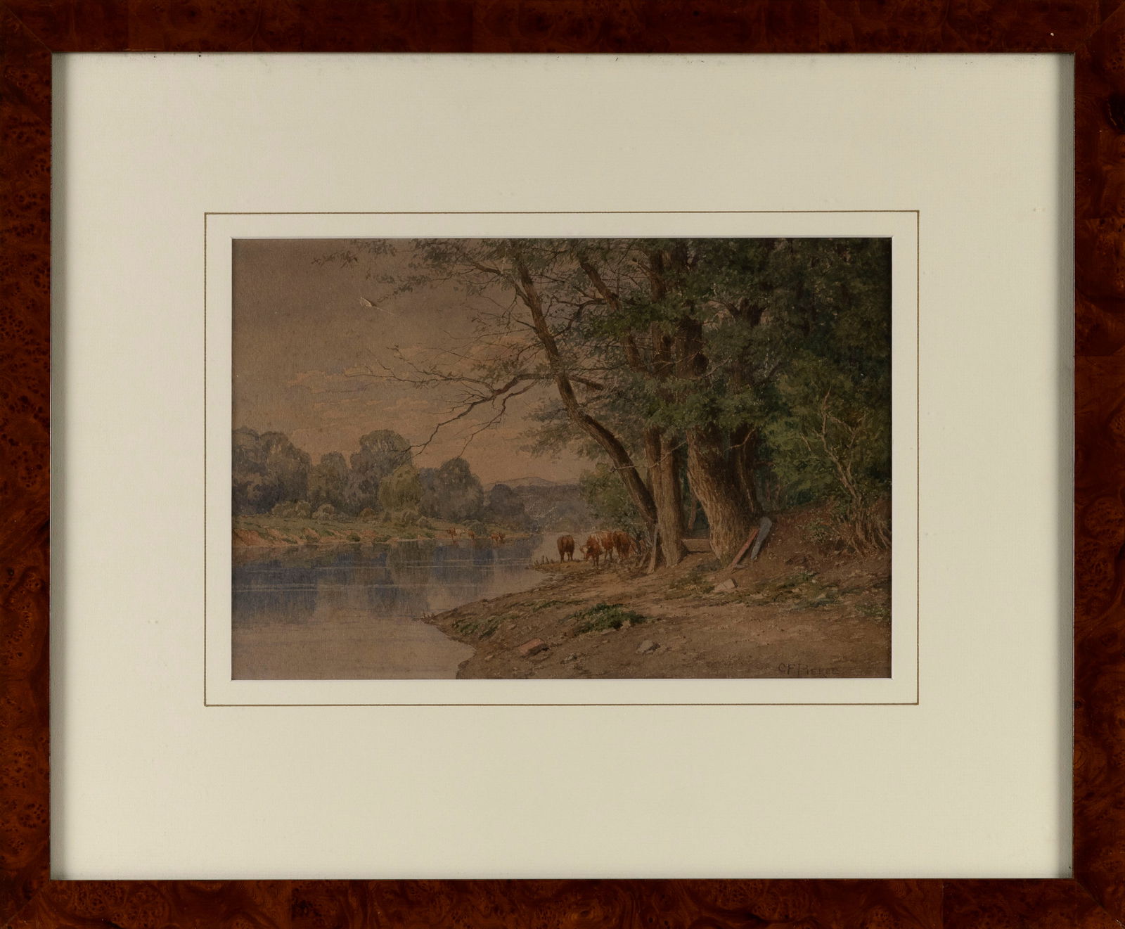 ATTRIBUTED TO CHARLES FRANKLIN PIERCE (Massachusetts/New Hampshire, 1844-1920), Cows at a brook., (1 of 2)