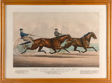 CURRIER & IVES LITHOGRAPH "LADY THORN AND MOUNTAIN BOY" 19th Century Image 16.75" x 26.375". Framed