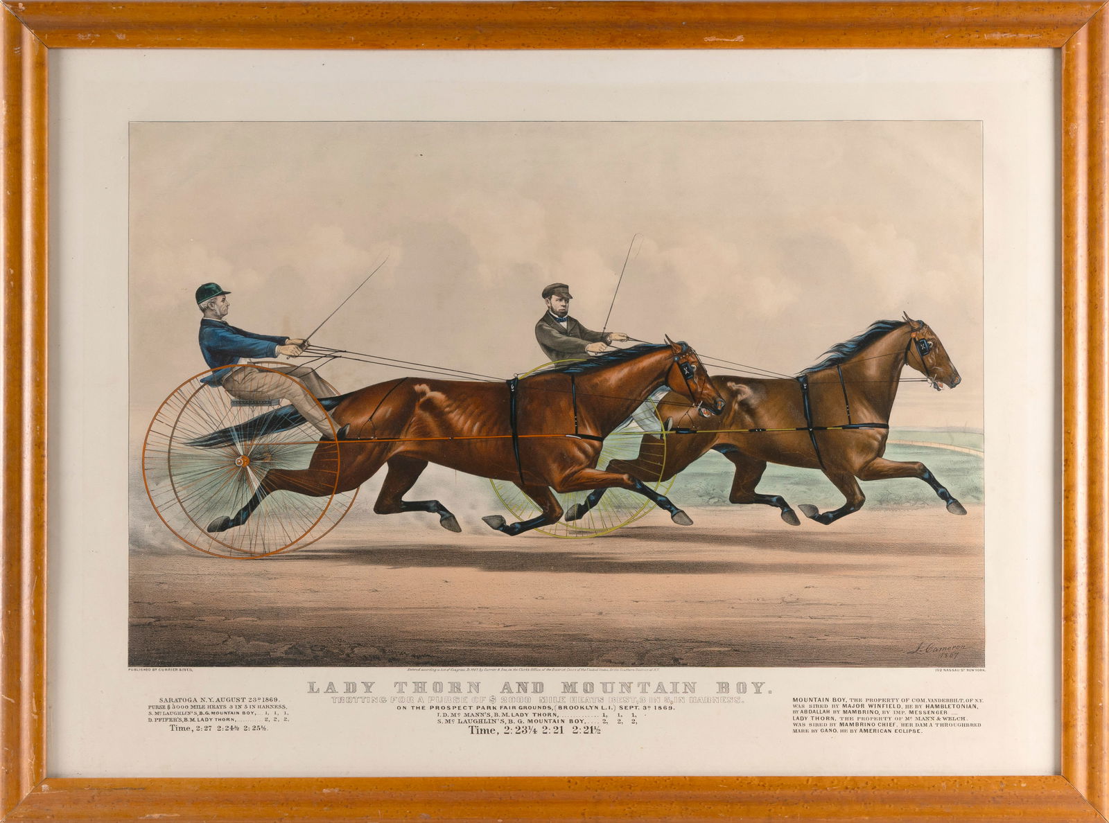 CURRIER & IVES LITHOGRAPH "LADY THORN AND MOUNTAIN BOY" 19th Century Image 16.75" x 26.375". Framed (1 of 2)