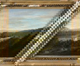 AMERICAN SCHOOL (Circa 1870,), Expansive landscape looking down on a winding river., Oil on canvas,