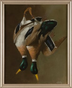 PAINTING OF HANGING MALLARDS 20th Century Pastel, 19.5" x 15.5". Framed 21.5" x 18".