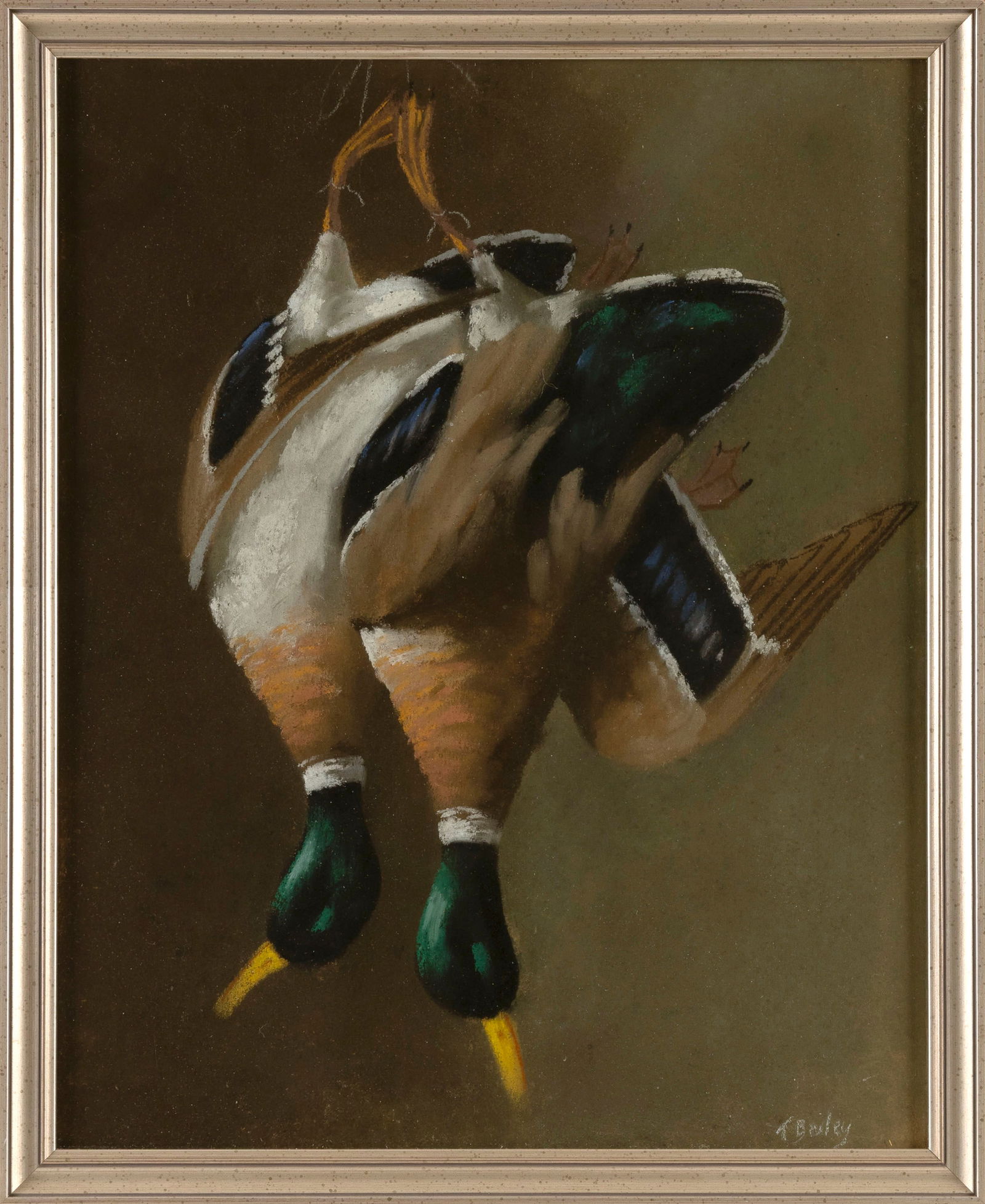 PAINTING OF HANGING MALLARDS 20th Century Pastel, 19.5" x 15.5". Framed 21.5" x 18". (1 of 2)