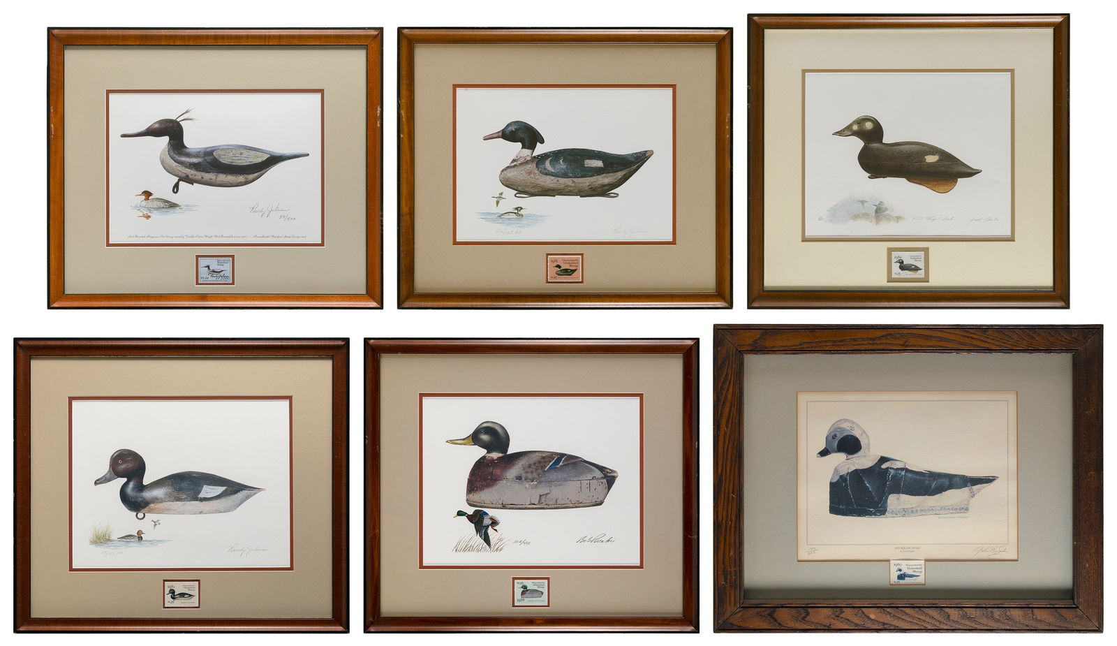 SIX MASSACHUSETTS WATERFOWL STAMP PRINTS 20th Century Framed 17" x 20". (1 of 5)