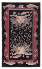 FISHING MOTIF HOOKED RUG 20th Century 4'11" x 3'0".