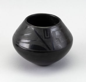 SAN ILDEFONSO BLACK ON BLACK POTTERY BOWL BY MARIA AND JULIAN MARTINEZ New Mexico, Early 20th