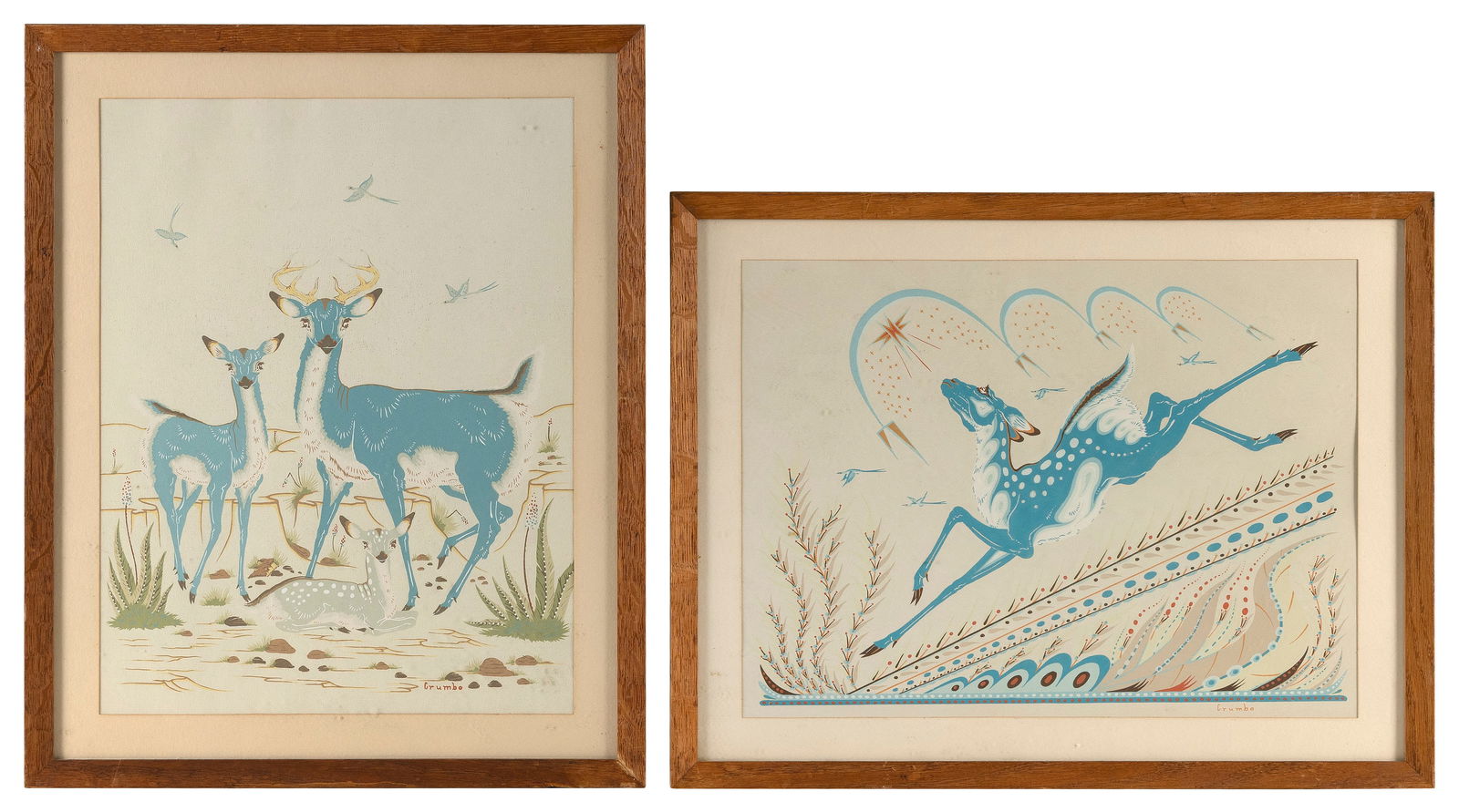 WOODY WILSON CRUMBO (Oklahoma/Kansas/New Mexico, 1912-1989), Four silkscreen prints:, Framed from (1 of 5)