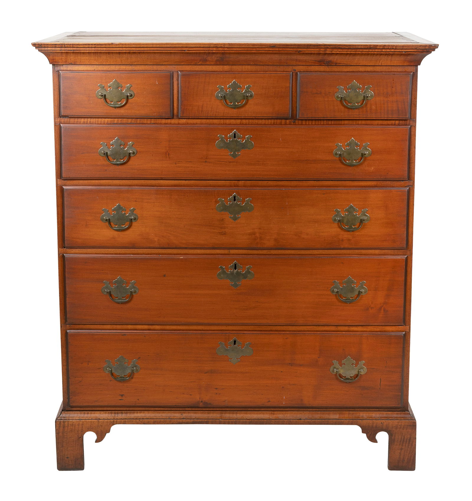 CHIPPENDALE MAPLE AND TIGER MAPLE TALL CHEST 19th Century Height 49". Width 42.5". Depth 21". (1 of 1)