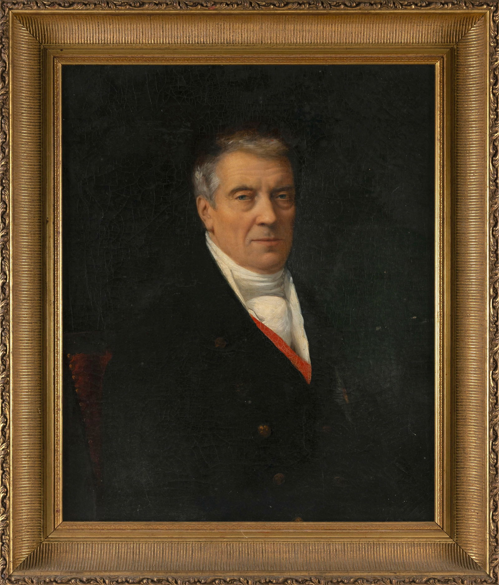 PORTRAIT OF A GENTLEMAN 19th Century Oil on canvas laid down on masonite, 29" x 23.5". Framed 35" x (1 of 2)