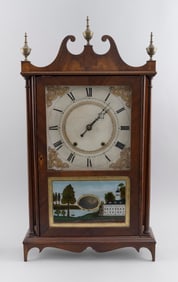 ELI AND SAMUEL TERRY PILLAR & SCROLL SHELF CLOCK 19th Century Height 31.5". Width 17.5". Depth 4.5".