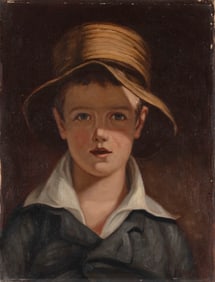 JAMES T. BREEN (Massachusetts, 1859-1940), "The Torn Hat"., Oil on canvas, 16" x 12". Unframed.