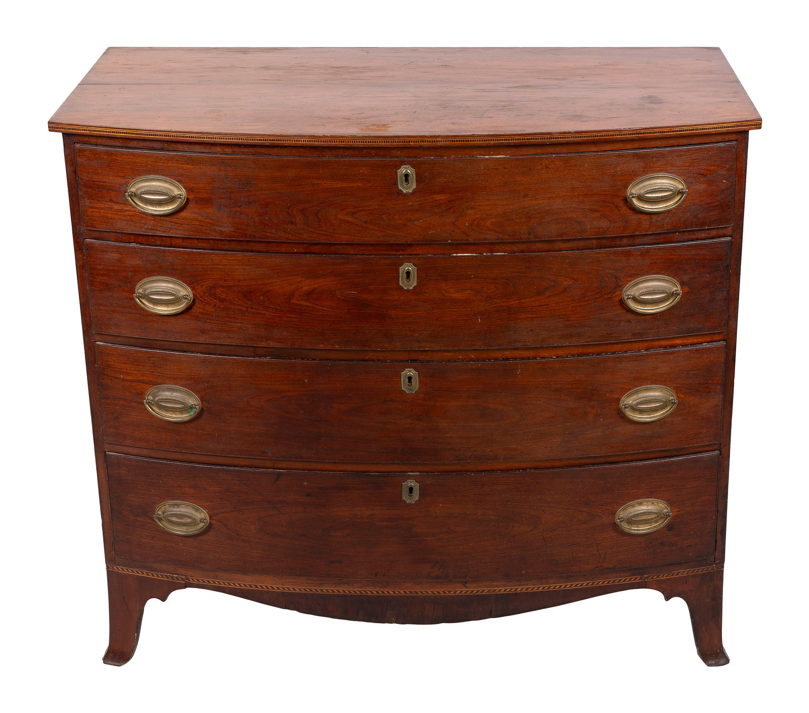 FEDERAL MAHOGANY BOWFRONT BUREAU Circa 1810 Height 37". Width 41". Depth 22". (1 of 1)