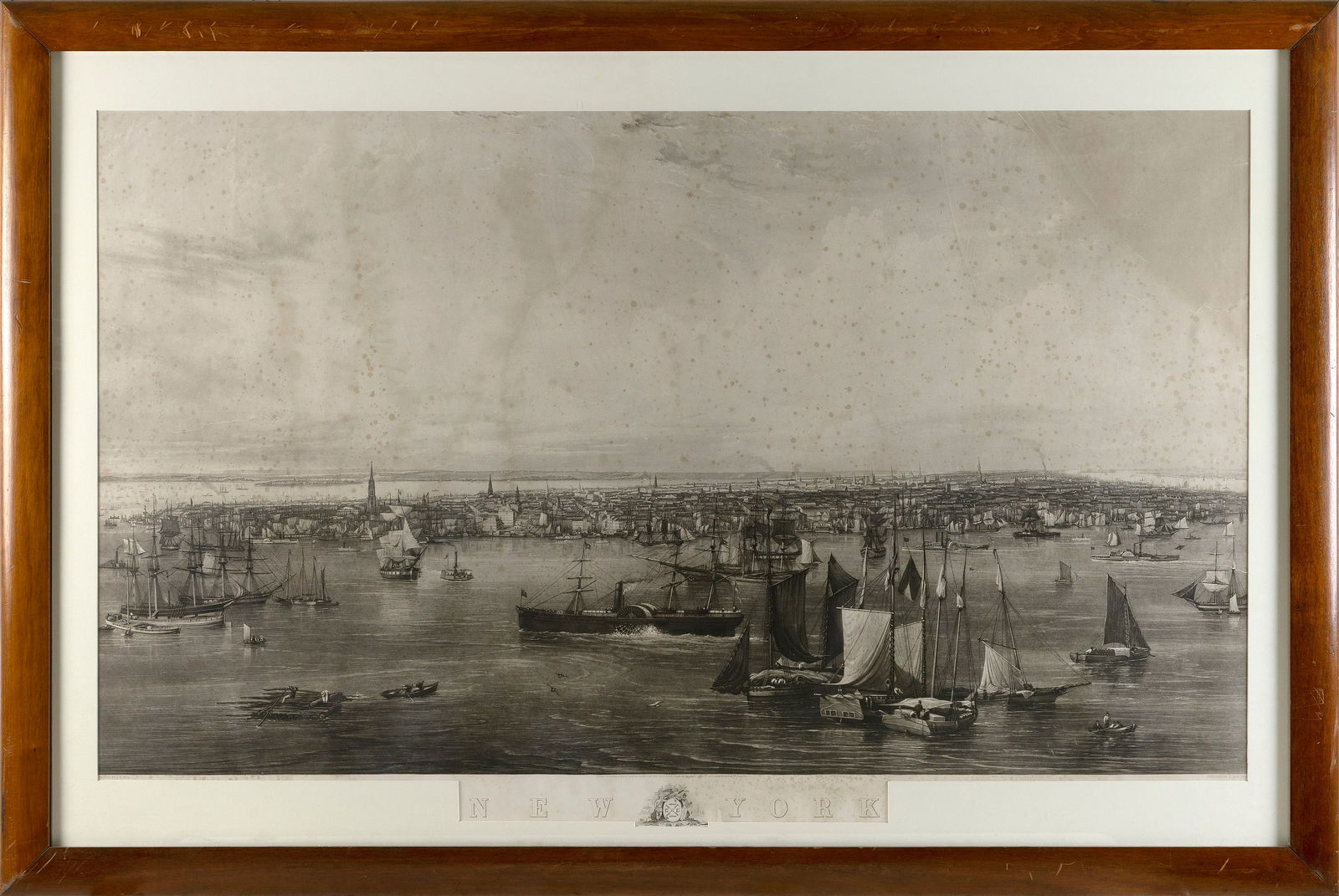 AFTER J.W. HILL (19th Century,), View of New York., Image 28" x 50". Framed 39" x 58".: AFTER J.W. HILL19th CenturyLarge folio engraving by C. Mottram after J.W. Hill. Published by F. and G. W. Smith, 59 Beekman Street, New York.Visible image approximately 32" x 51". Framed 39" x 58".