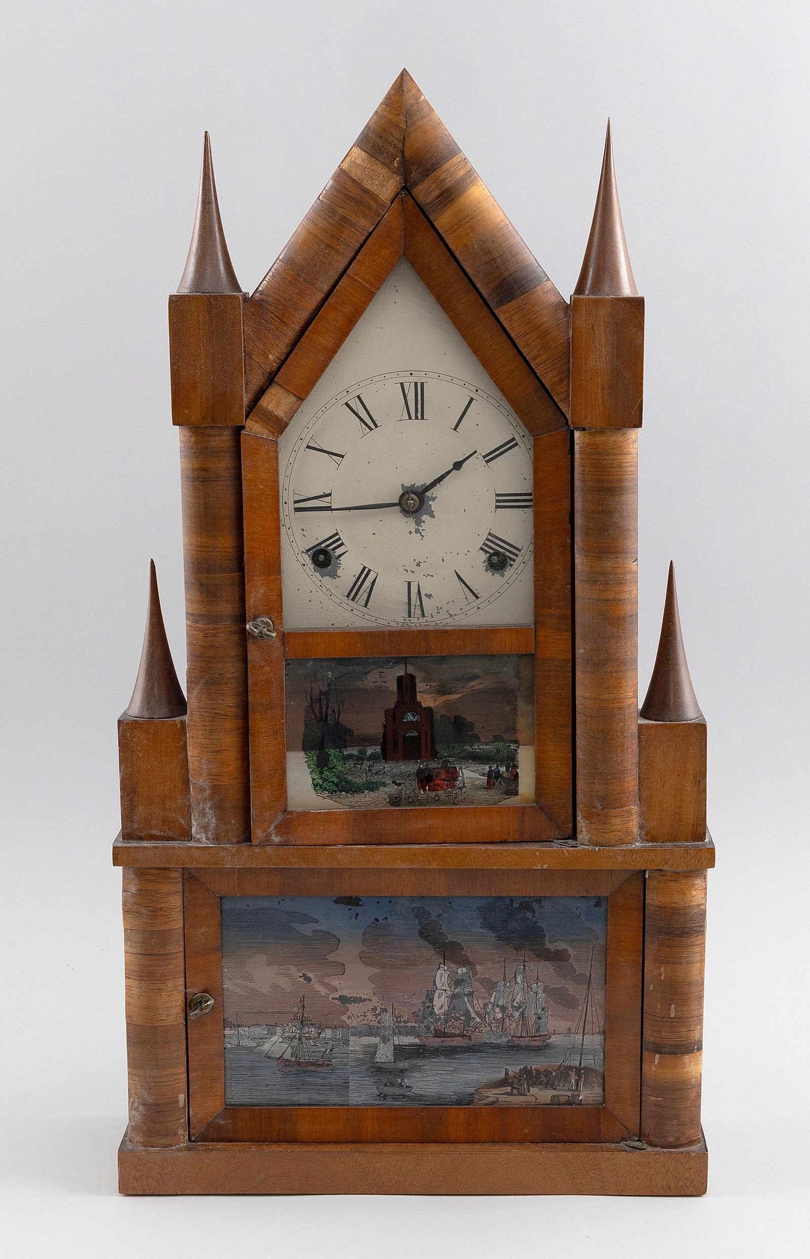 RARE ELISHA MANROSS (1792-1856) DOUBLE STEEPLE CLOCK Bristol, Connecticut, 19th Century Height (1 of 3)