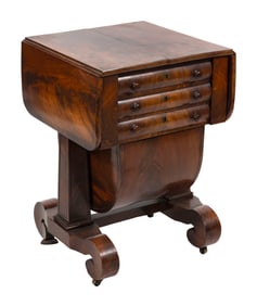 EMPIRE MAHOGANY DROP-LEAF SEWING STAND, Mid-19th Century