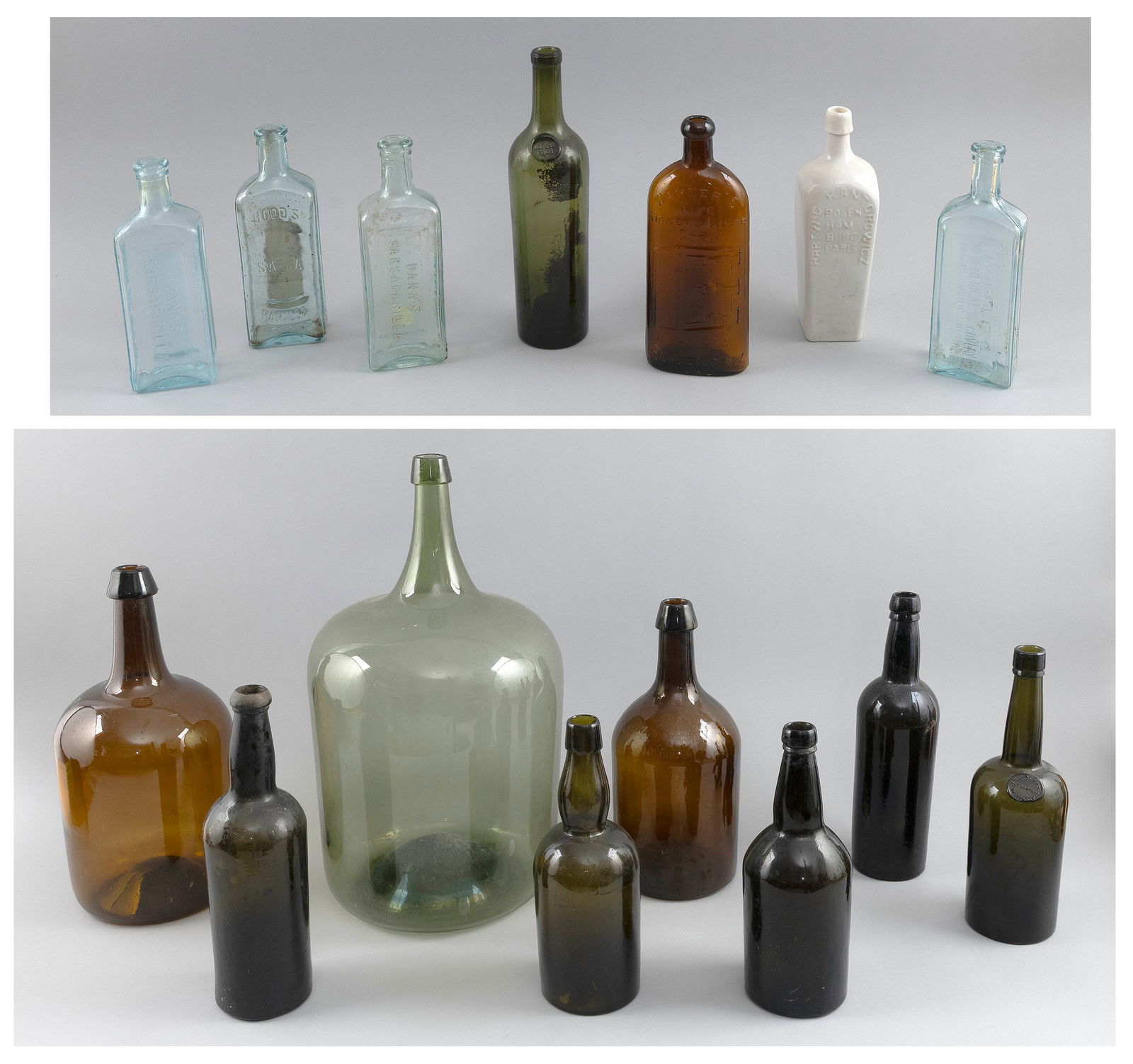 FIFTEEN OLD GLASS BOTTLES Mostly 19th Century (1 of 3)