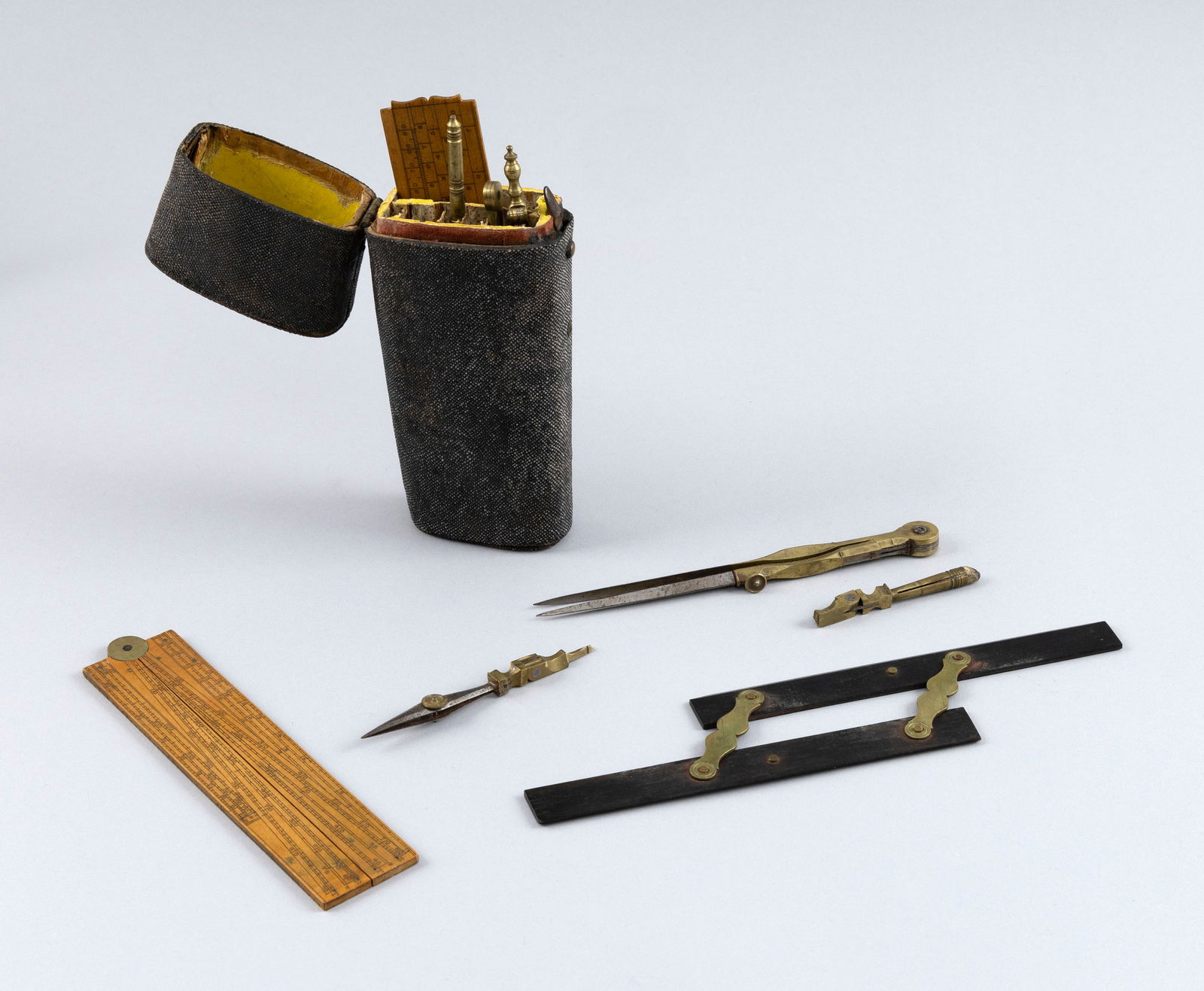 SHARKSKIN-CASED DRAFTING SET 19th Century Height 7". (1 of 3)