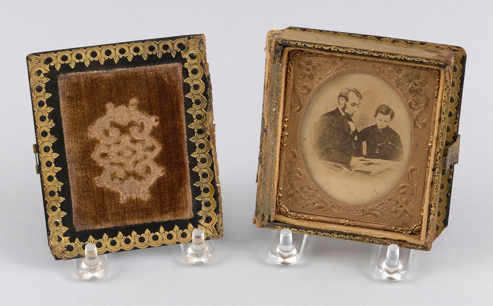 CARTE DE VISITE OF ABRAHAM LINCOLN WITH HIS SON TAD Late 19th Century 3.75? x 3.5?. (1 of 3)