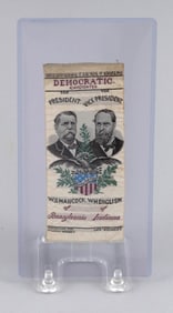 RARE W.S. HANCOCK AND W.H. ENGLISH STEVENGRAPH CAMPAIGN RIBBON 19th Century 5.5" x 2.5".