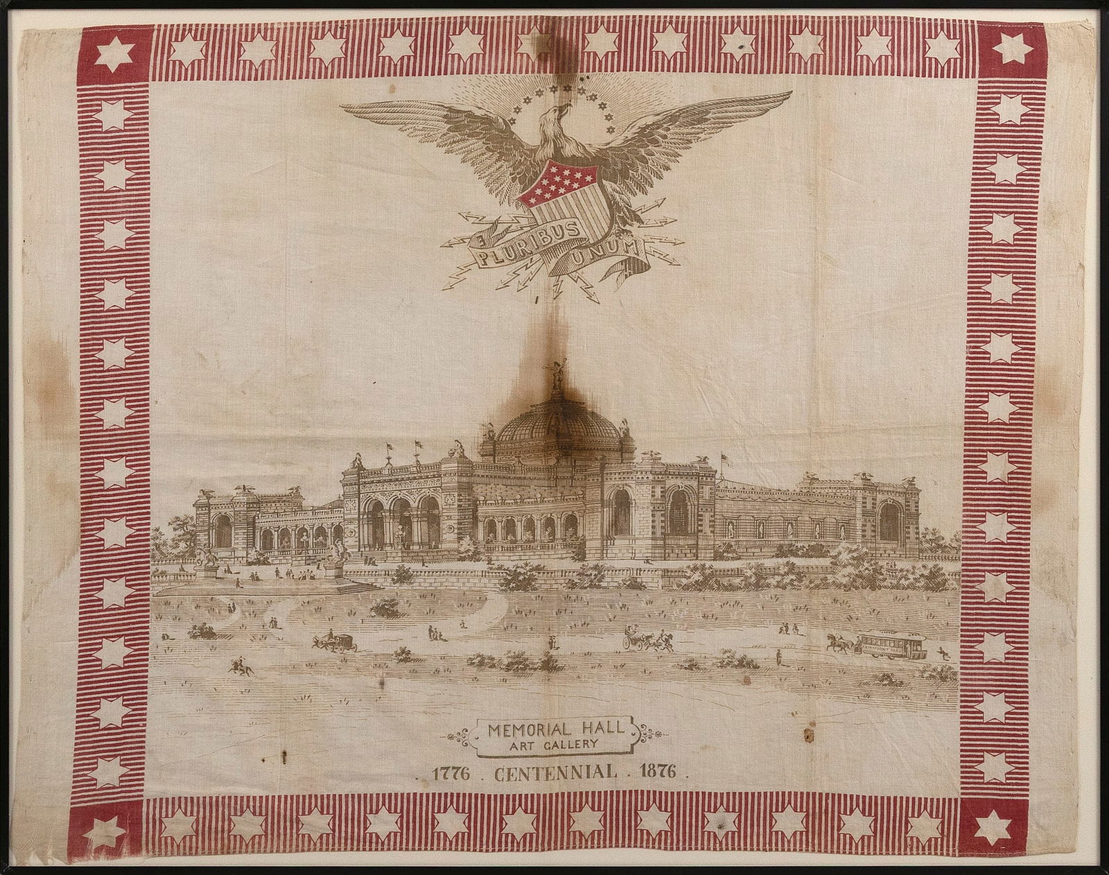 CENTENNIAL COMMEMORATIVE HANDKERCHIEF Circa 1876 20" x 25". (1 of 2)
