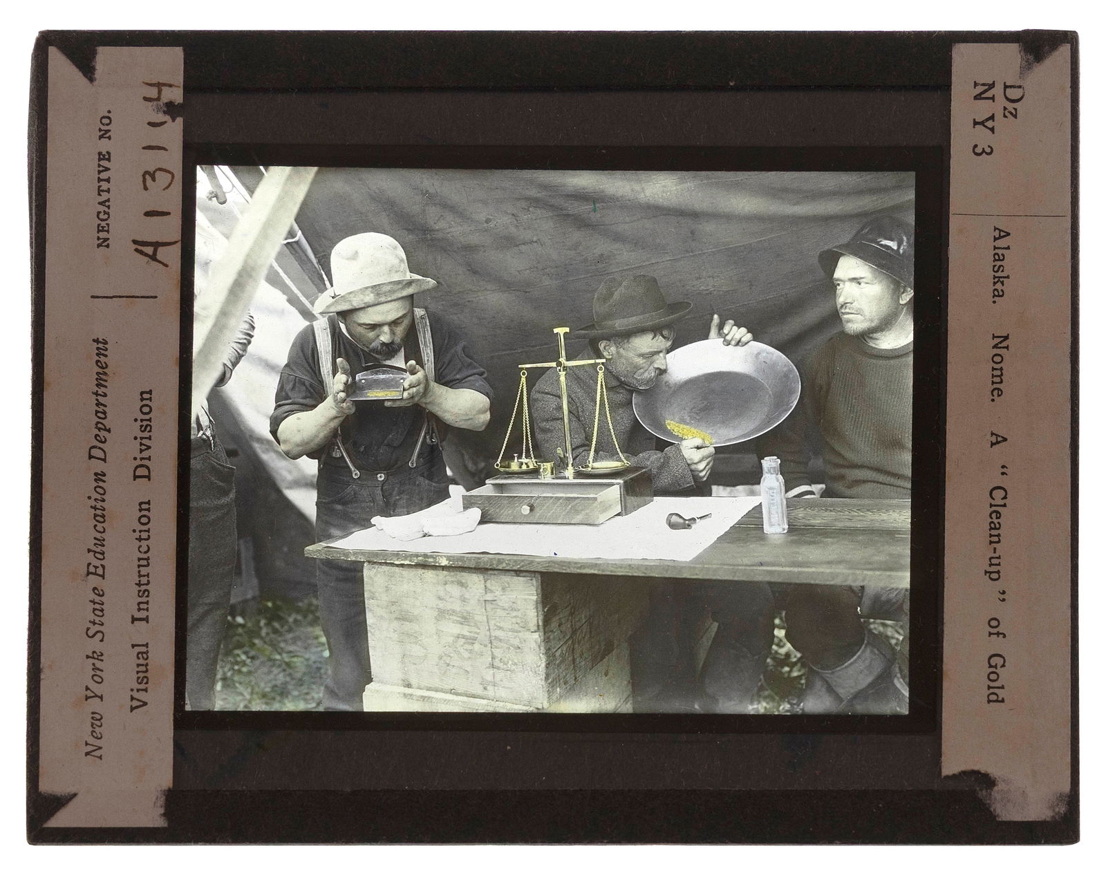 RARE MAGIC LANTERN PHOTO SLIDE DEPICTING GOLD MINING 19th Century 3" x 4". (1 of 4)