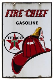 "TEXACO FIRE CHIEF GASOLINE" PUMP PLATE SIGN Mid-20th Century 18" x 12".