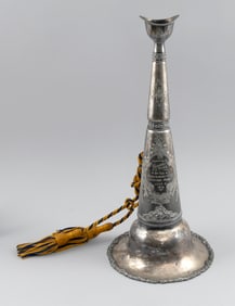 AMERICAN SILVER PLATED FIRE PARADE TRUMPET Dated July 4, 1913 Height 19.5".