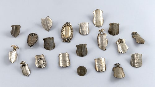 TWENTY GERMAN SILVER FIRE BADGES 19th/20th Century Lengths approx. 2".