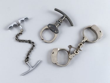 THREE POLICE RESTRAINTS Late 19th Century Lengths 9.5", 5" and 11".