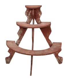 RED PAINTED PINE PLANT STAND Early 20th Century Height 33.5". Width 33". Depth 18".