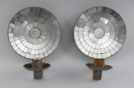 PAIR OF MIRRORED WALL SCONCES 20th Century Heights 10".