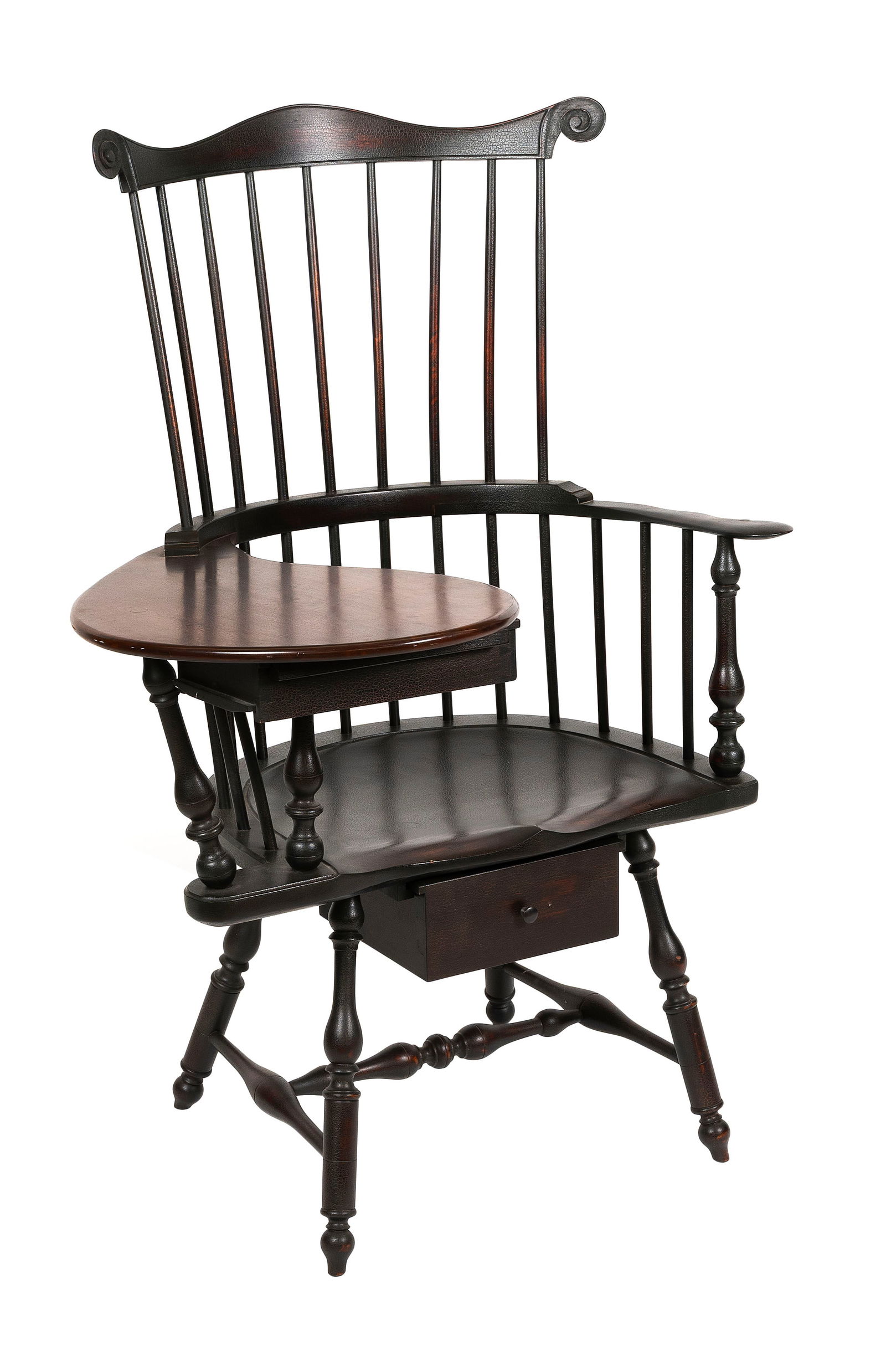 D.R. DIMES WINDSOR COMB-BACK WRITING ARMCHAIR New Hampshire, 20th Century Back height 47". Seat (1 of 7)