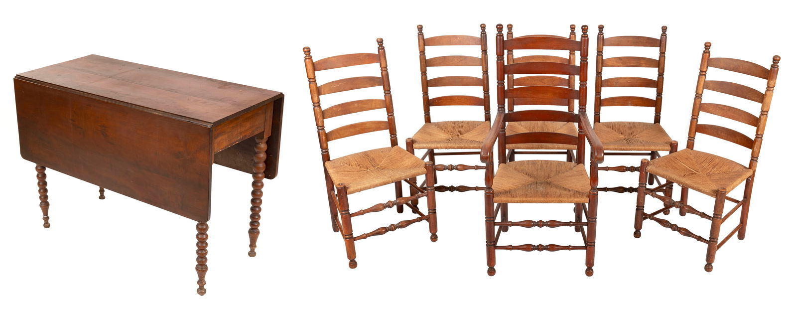 SET OF SIX CHAIRS AND A TABLE Early 20th Century Chair back heights 41". Seat heights 17". Table (1 of 3)