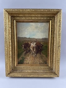 GEORGE ARTHUR HAYS (Rhode Island/Massachusetts, 1854-1945), Cows on a country path., Oil on canvas,
