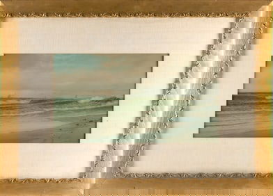 GEORGE HOWELL GAY (New York/Wisconsin, 1858-1931), Crashing surf and distant sailboats., Watercolor