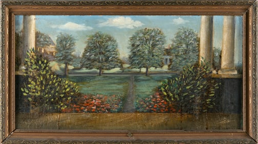 FRANKLIN LEWIS GIFFORD (Massachusetts, 1854-1936), View of trees from a porch., Oil on canvas, 12" x