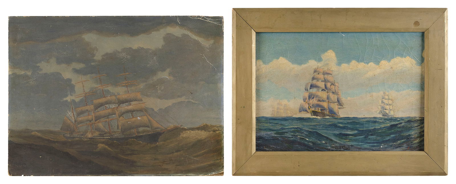 FRANKLIN LEWIS GIFFORD (Massachusetts, 1854-1936), Two seascapes., Oil on canvas and oil on canvas: FRANKLIN LEWIS GIFFORDMassachusetts, 1854-1936Two seascapes. Both signed and dated lower right "F.L.G.". Dated 1930 and 1935.Oil on canvas and oil on canvas board, 14" x 20" and 17.75" x 24".