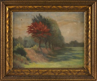 PAINTING OF A TREE Dated 1933 Oil on canvas, 14" x 18". Framed 20" x 23.5".