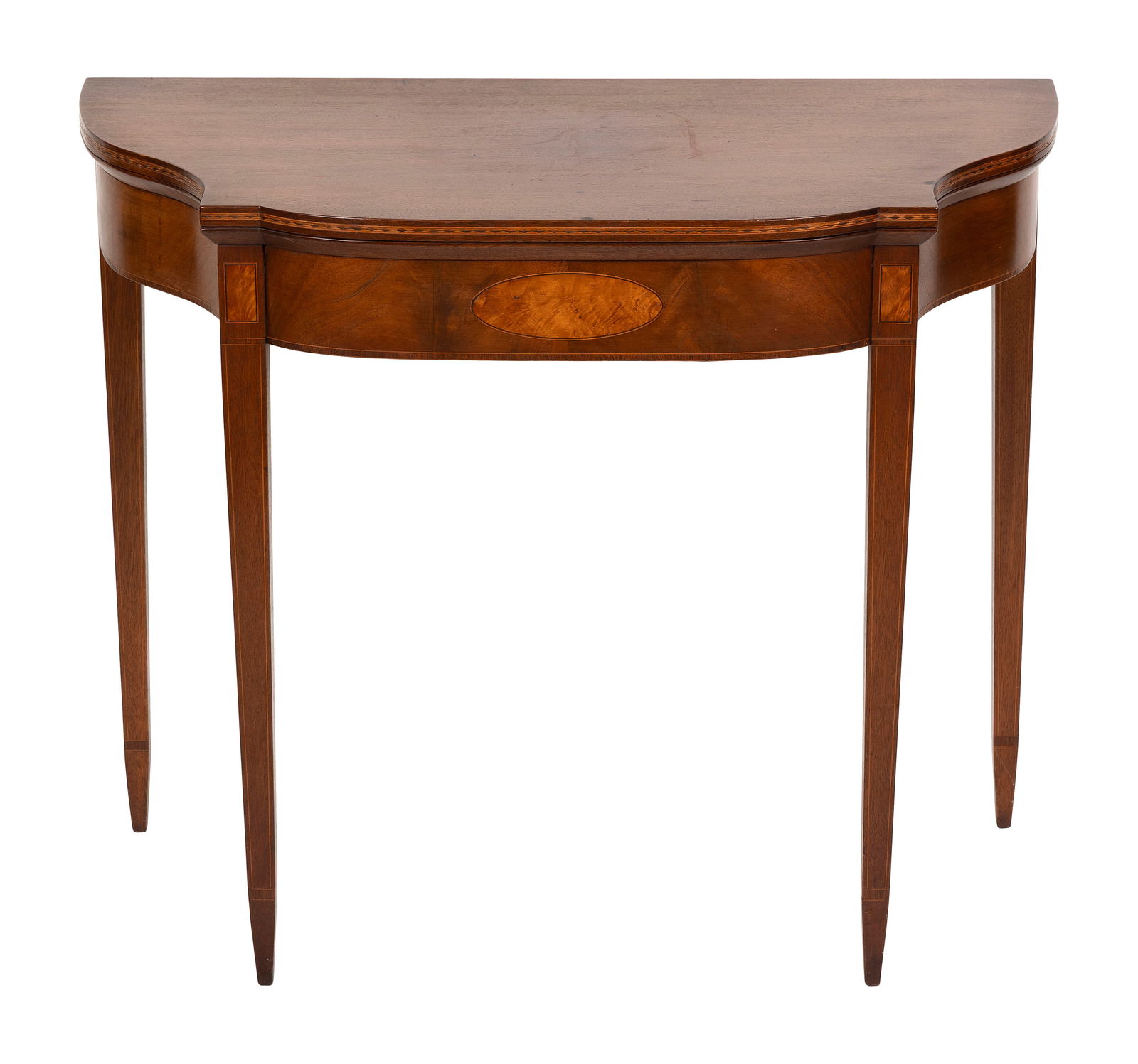 HEPPLEWHITE-STYLE MAHOGANY CARD TABLE 20th Century Height 29". Width 34.75". Depth 17.25". (1 of 1)