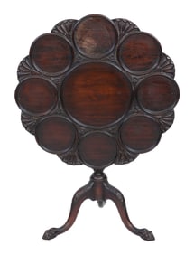 CHIPPENDALE-STYLE MAHOGANY TILT-TOP SUPPER TABLE 20th Century Height 29". Diameter 31".