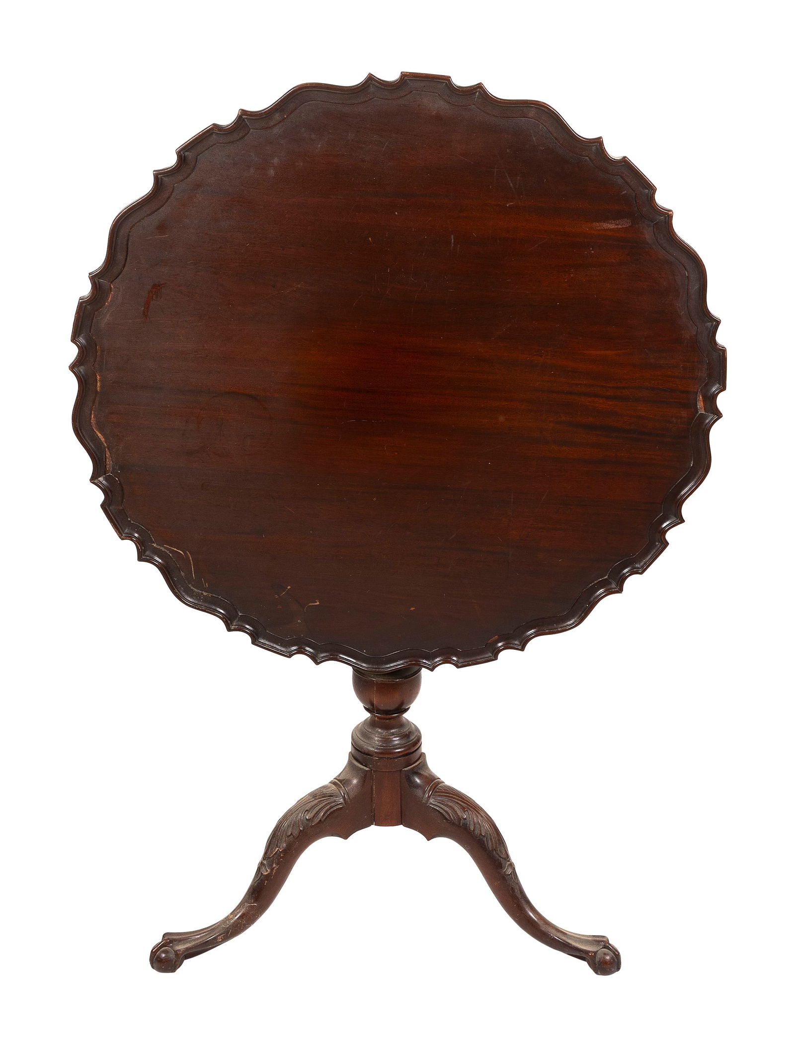 CHIPPENDALE-STYLE MAHOGANY TILT-TOP TABLE 20th Century Height 33". Diameter 34". (1 of 2)