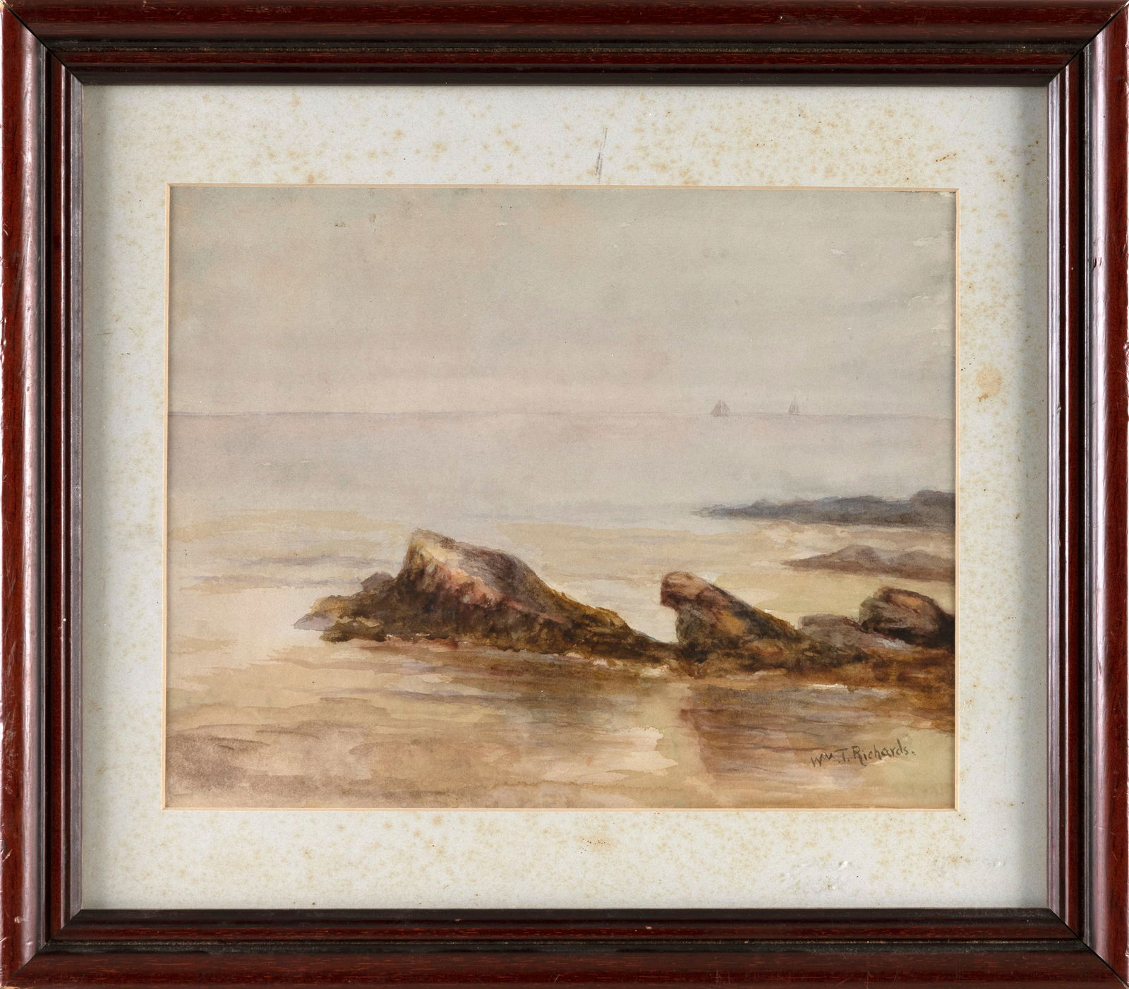 WILLIAM TROST RICHARDS (Pennsylvania/Rhode Island, 1833-1905), Rocky coast and distant sailboats., (1 of 2)