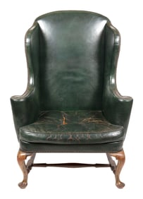 QUEEN ANNE-STYLE WING CHAIR Late 19th/Early 20th Century Back height 48". Seat height 19".