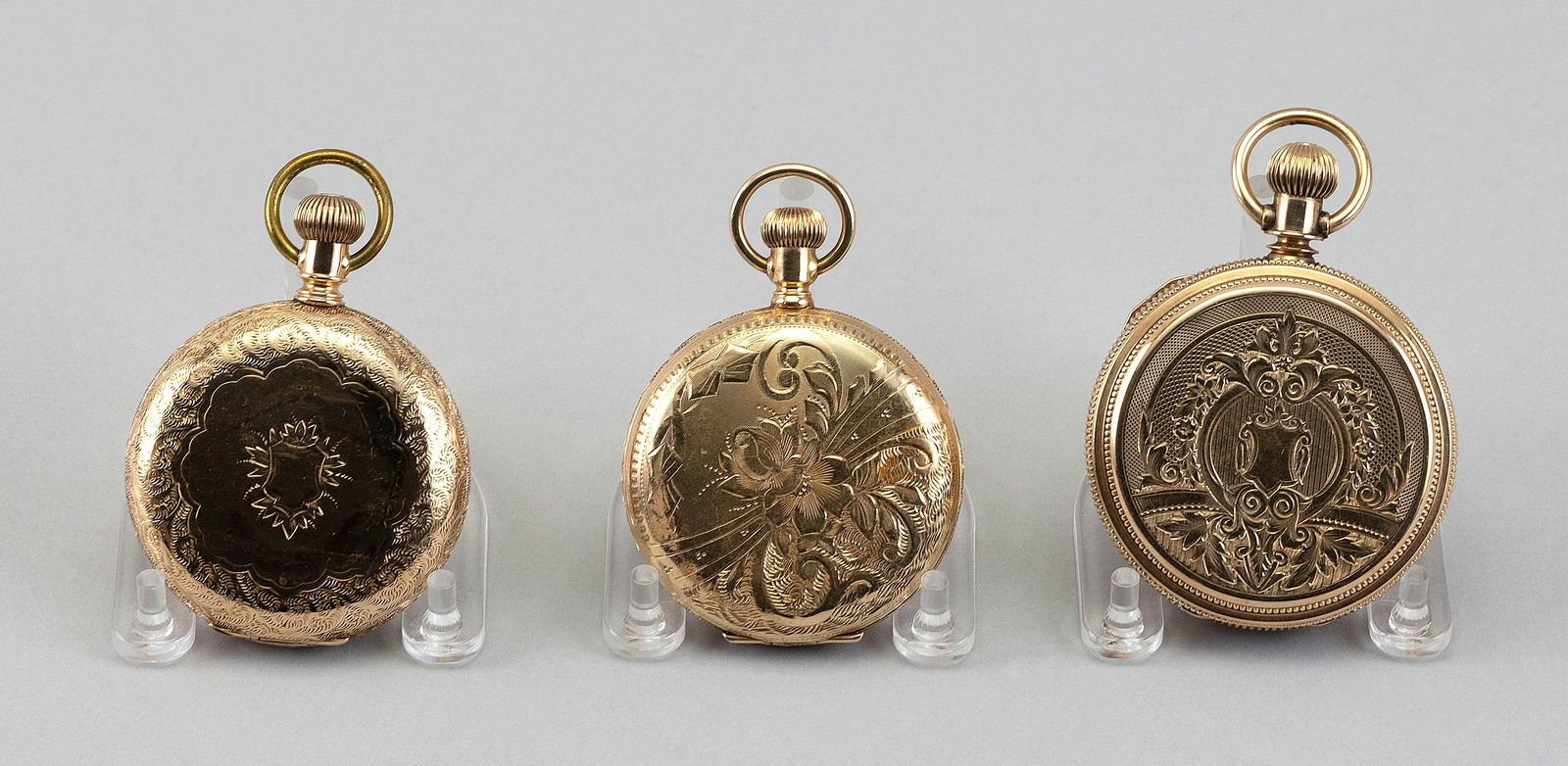 THREE ELGIN 14KT GOLD HUNTER CASE POCKET WATCHES Illinois, Late 19th/Early 20th Century (1 of 3)