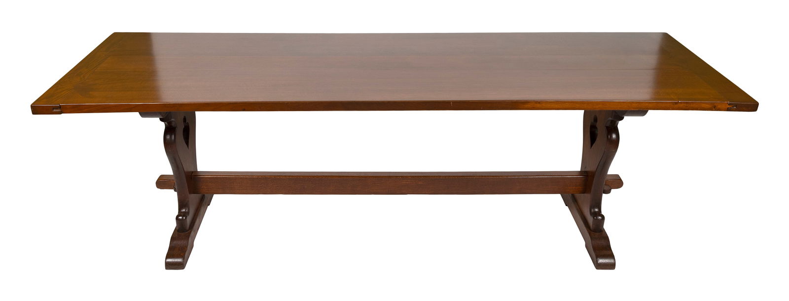 CONTINENTAL REFECTORY TABLE 20th Century Height 30". Length 96". Width 30".: CONTINENTAL REFECTORY TABLE20th CenturyShaped supports joined by a pinned stretcher.Height 30". Length 96". Width 30".